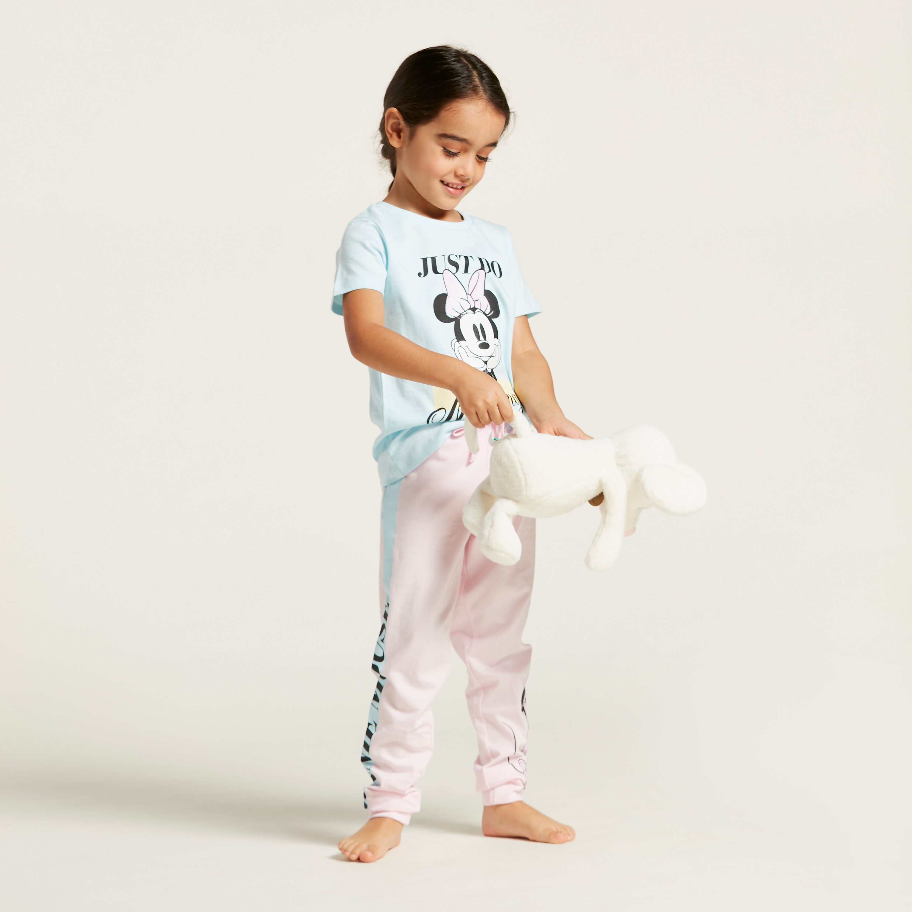 Disney Minnie Mouse Print Round Neck T-shirt and Joggers Set-baby-girls-clothing-nightwear-pyjamasets-image-1