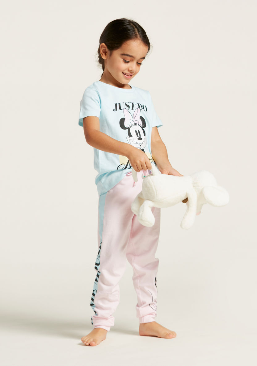 Disney Minnie Mouse Print Round Neck T-shirt and Joggers Set-Pyjama Sets-image-0