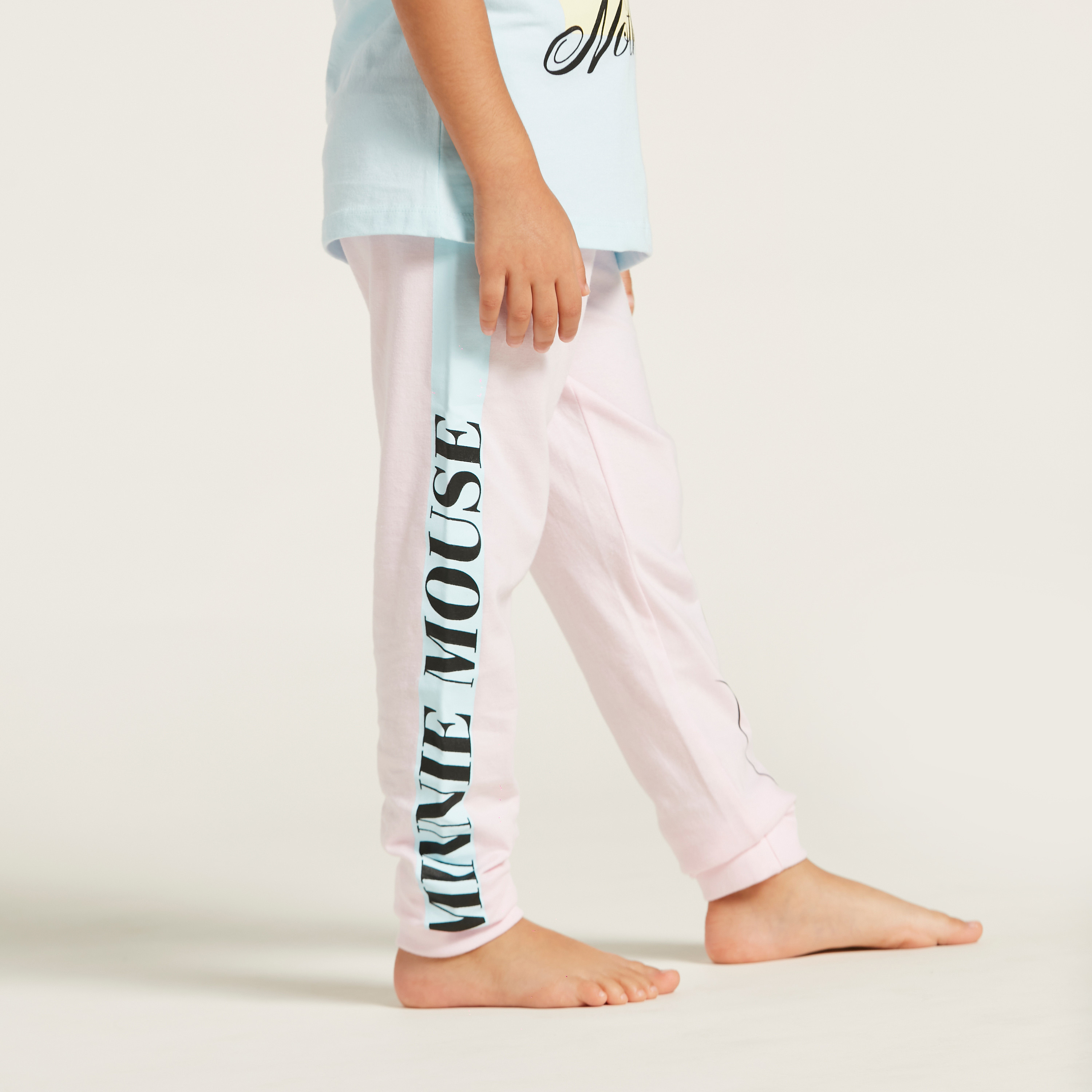 Disney Minnie Mouse Print Round Neck T-shirt and Joggers Set-baby-girls-clothing-nightwear-pyjamasets-image-3