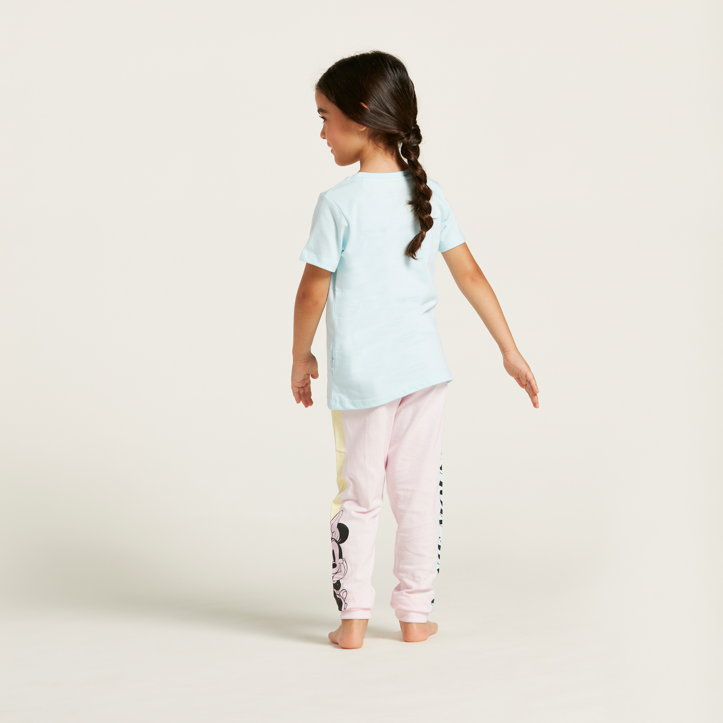 Disney Minnie Mouse Print Round Neck T-shirt and Joggers Set-baby-girls-clothing-nightwear-pyjamasets-image-4