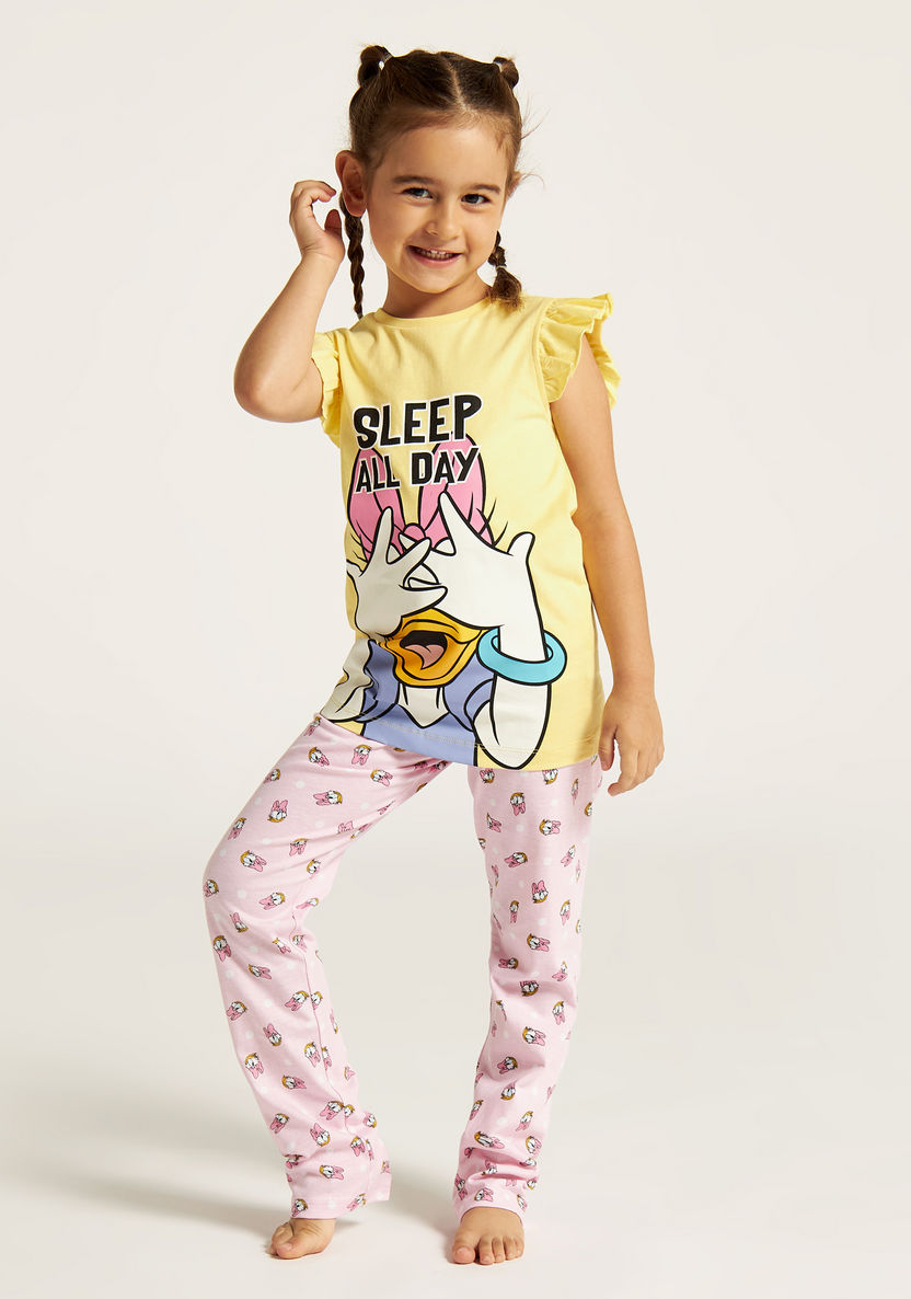 Disney Daisy Duck Print T-shirt and Printed Pyjama Set-Pyjama Sets-image-0