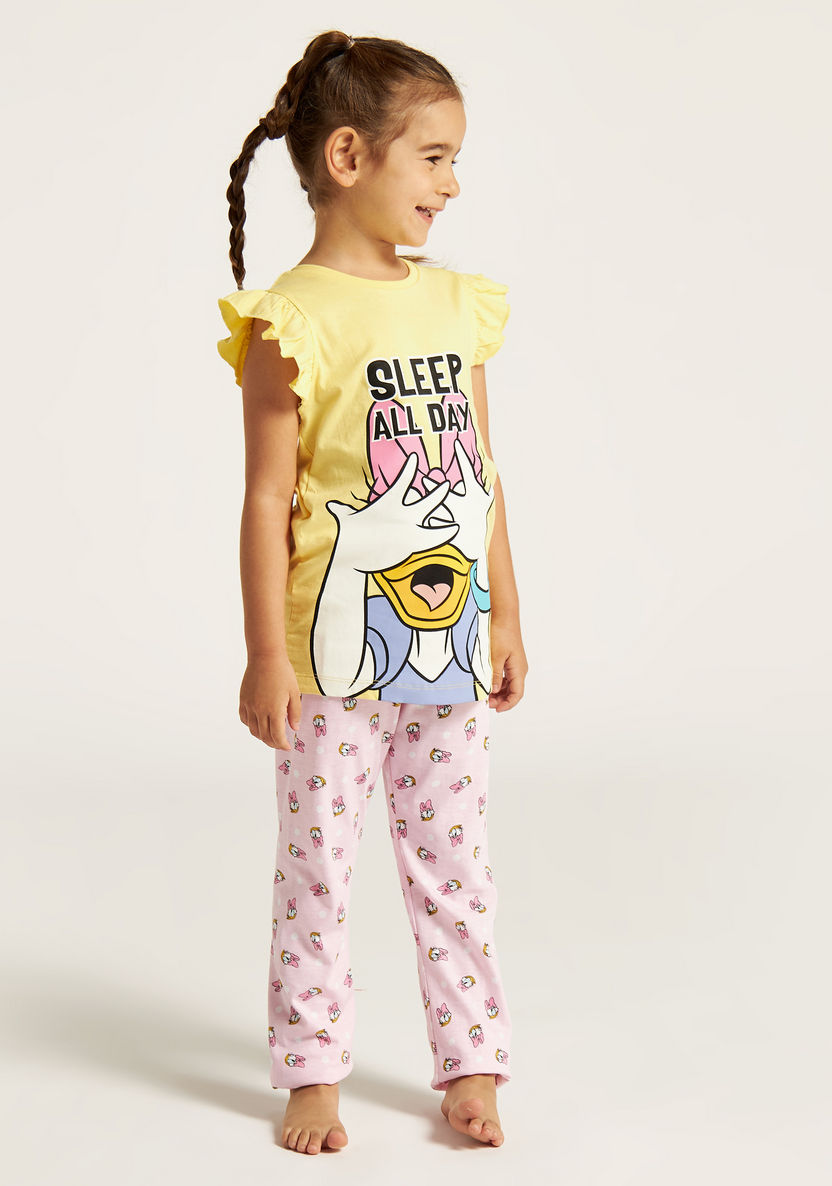 Disney Daisy Duck Print T-shirt and Printed Pyjama Set-Pyjama Sets-image-1