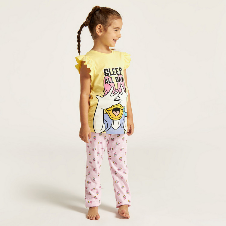 Disney Daisy Duck Print T-shirt and Printed Pyjama Set