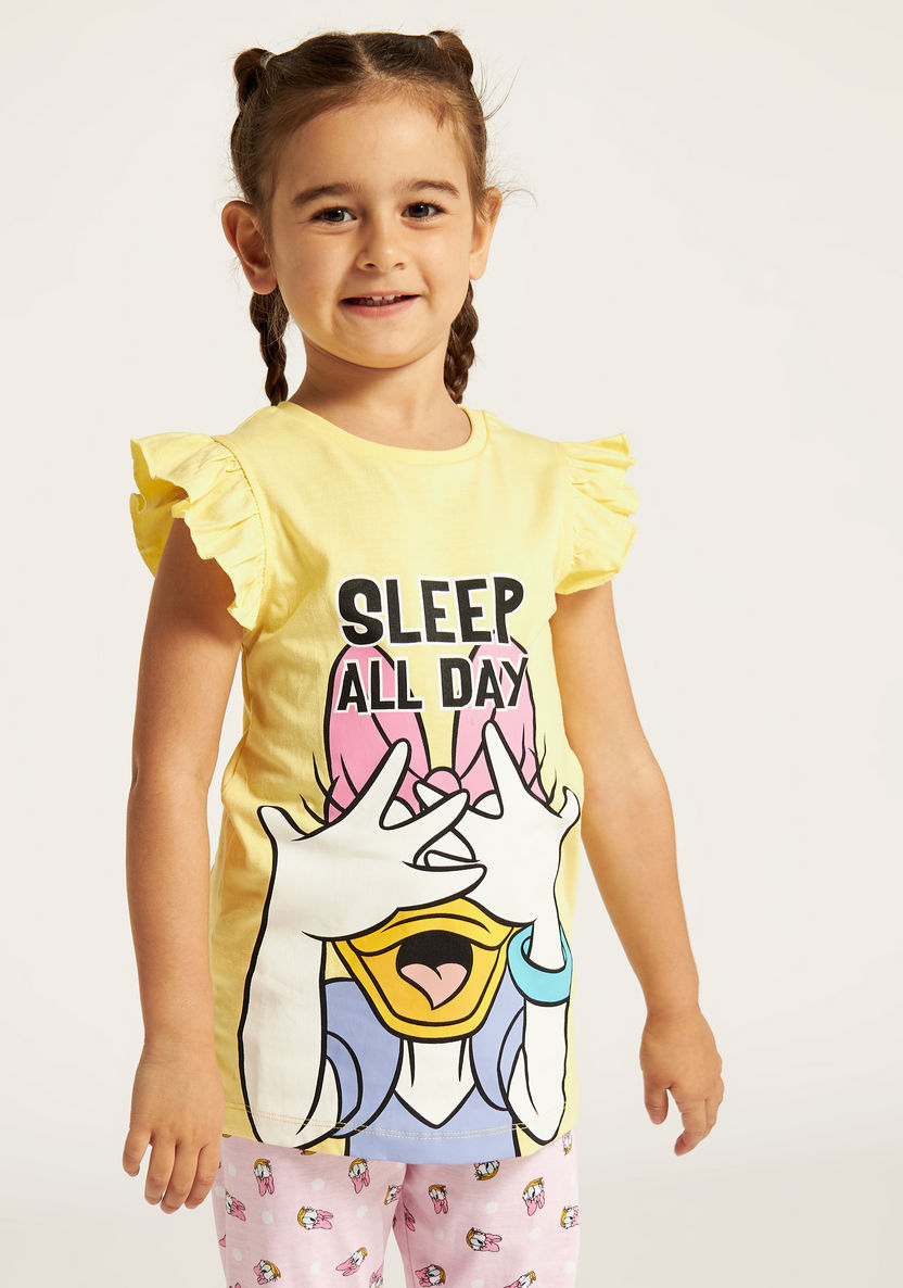 Disney Daisy Duck Print T-shirt and Printed Pyjama Set-Pyjama Sets-image-2