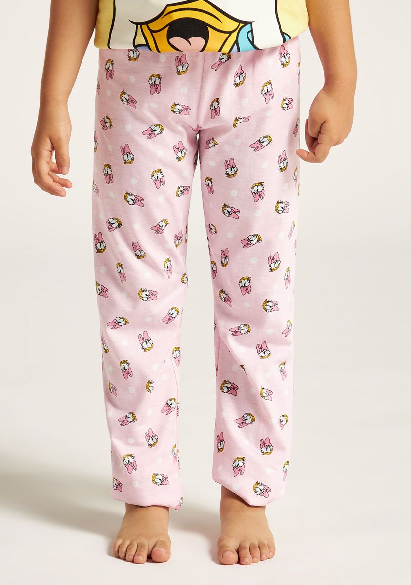 Disney Daisy Duck Print T-shirt and Printed Pyjama Set-Pyjama Sets-image-3