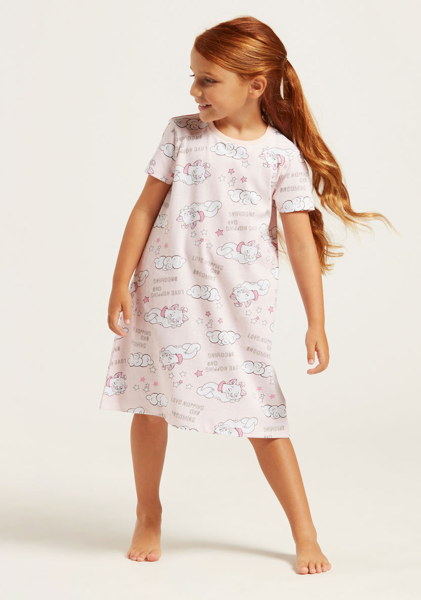 Marie Print Round Neck Night Dress - Set of 2-Pyjama Sets-image-2