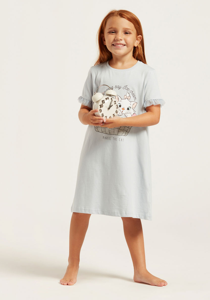Marie Graphic Print Round Neck Night Dress with Short Sleeves-Nightwear-image-0