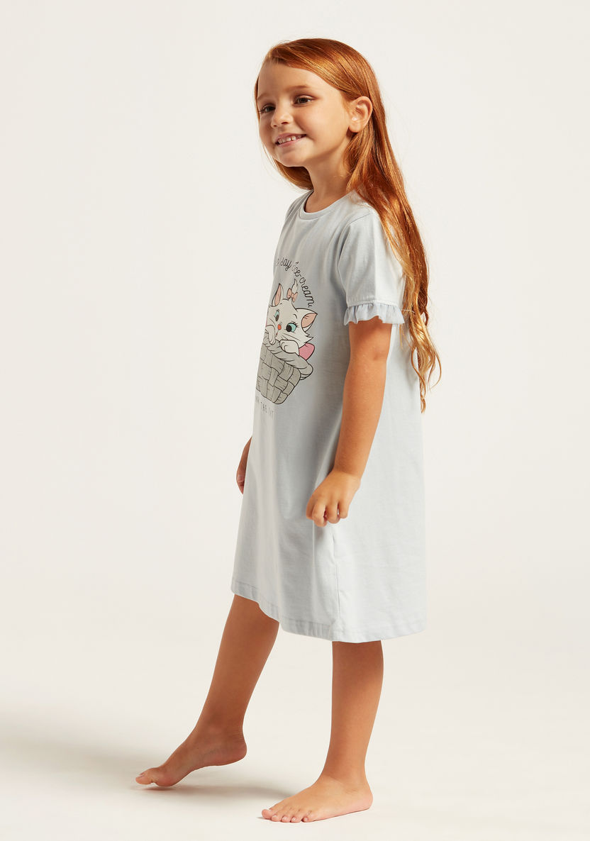 Marie Graphic Print Round Neck Night Dress with Short Sleeves-Nightwear-image-1
