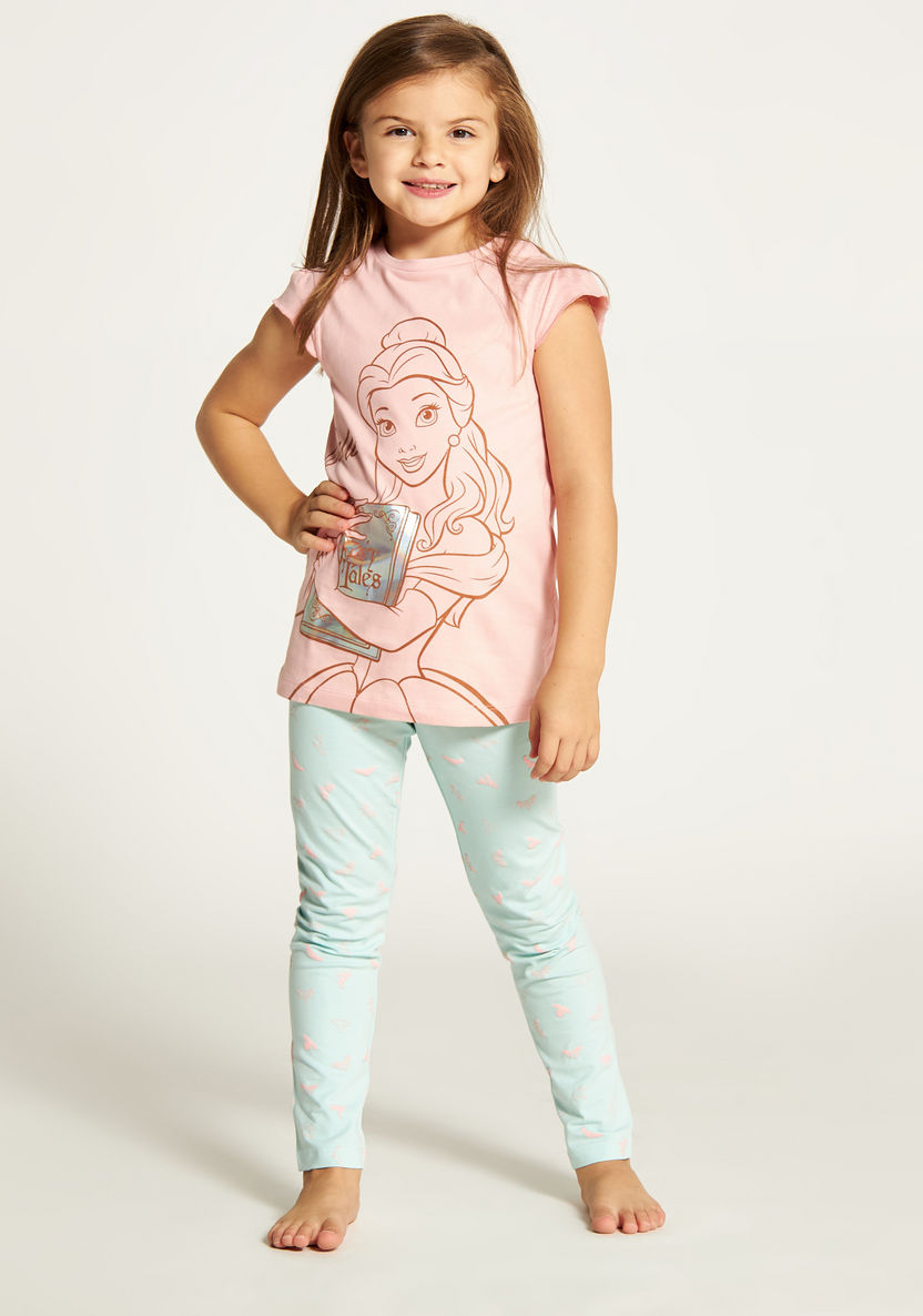 Disney Belle Print Short Sleeves T-shirt and Elasticated Pyjamas Set-Nightwear-image-1