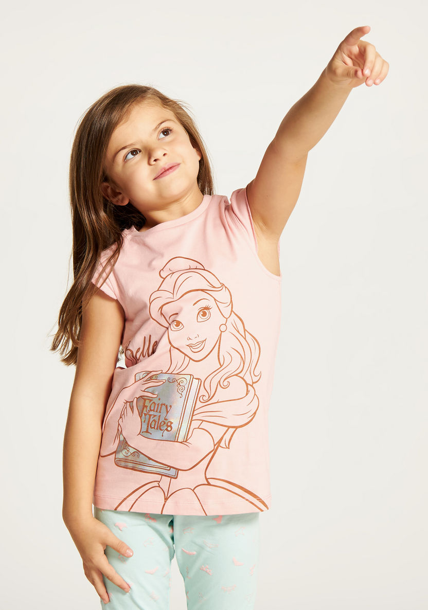 Disney Belle Print Short Sleeves T-shirt and Elasticated Pyjamas Set-Nightwear-image-2
