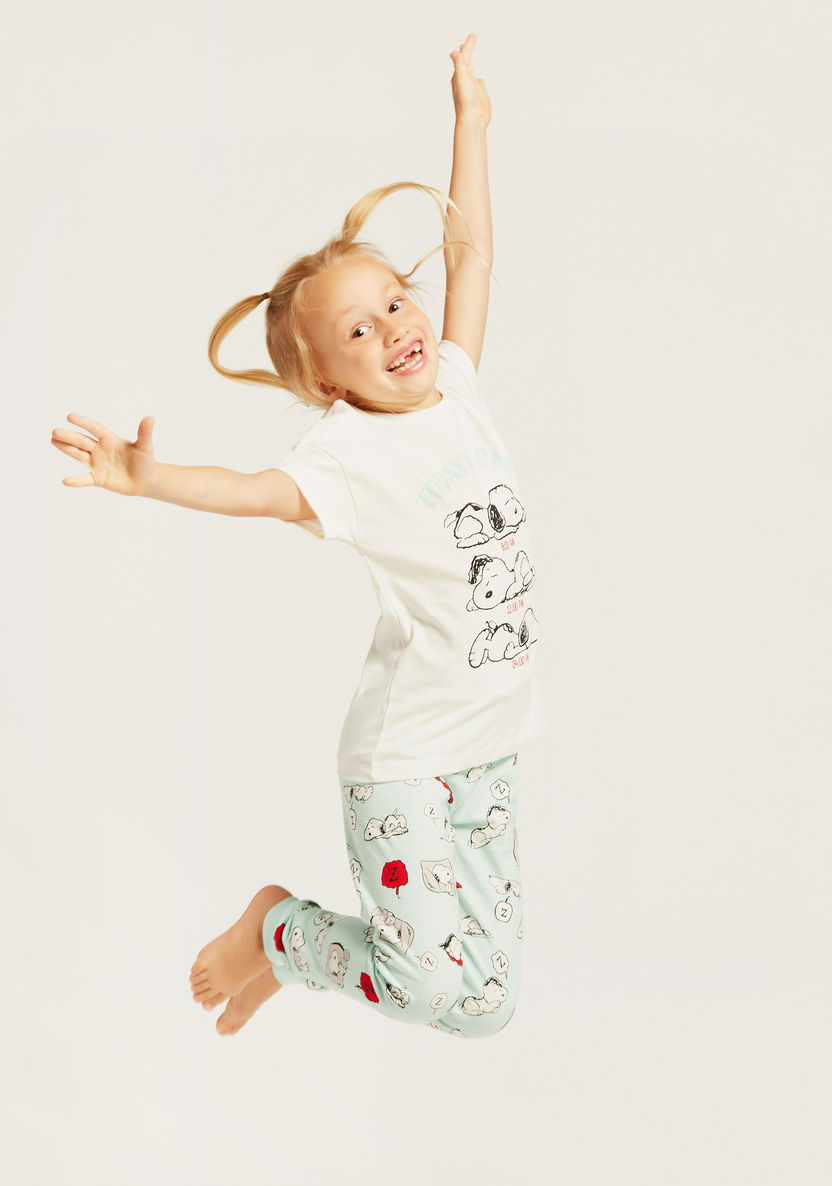 Printed Round Neck T-shirt and Full Length Pyjama Set-Pyjama Sets-image-1