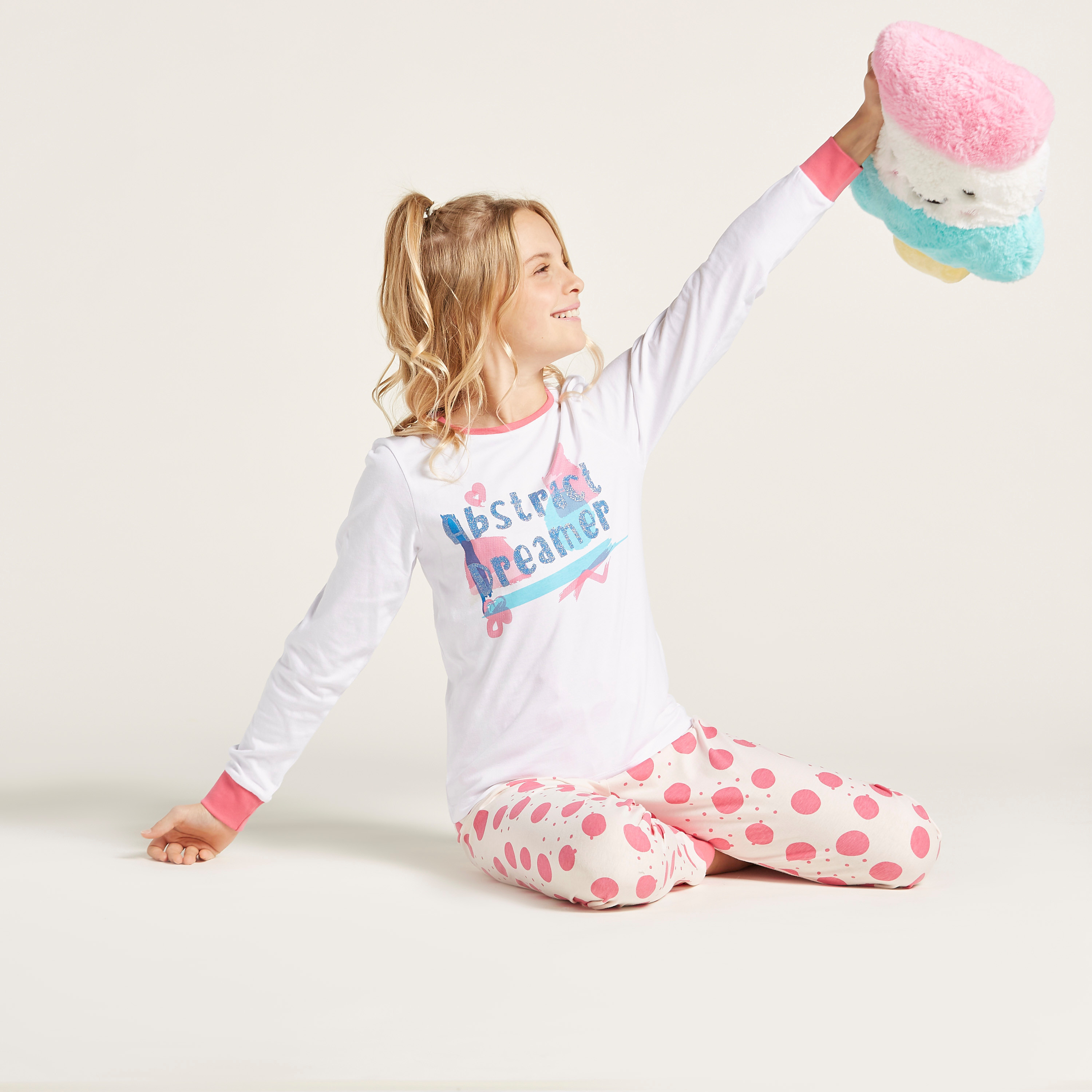 Juniors Text Print T-shirt and Pyjama Set