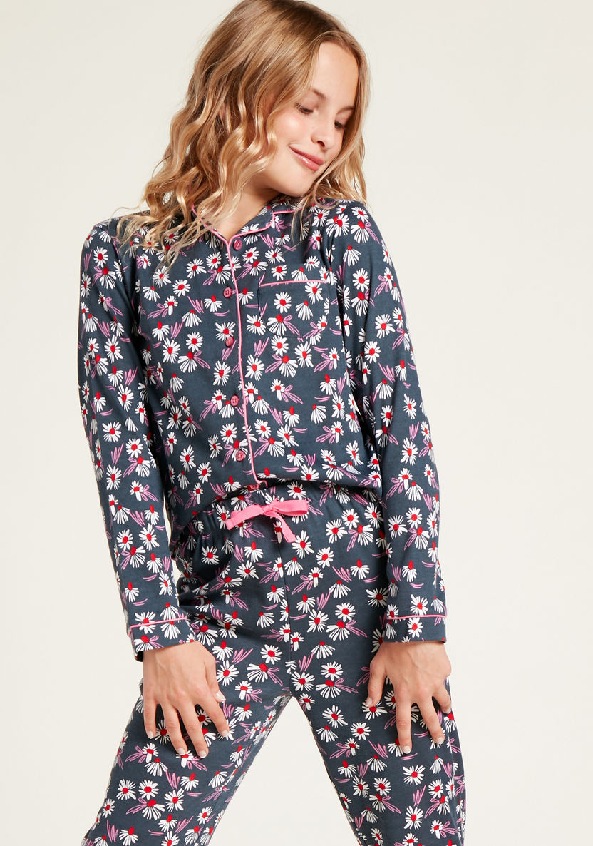 Juniors All-Over Floral Print Sleepshirt and Pyjama Set-Nightwear-image-2