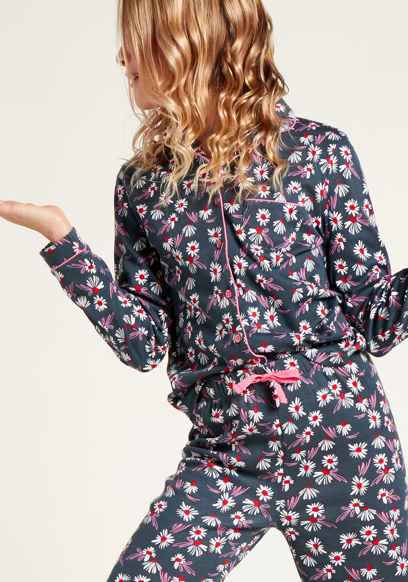 Juniors All-Over Floral Print Sleepshirt and Pyjama Set-Nightwear-image-4