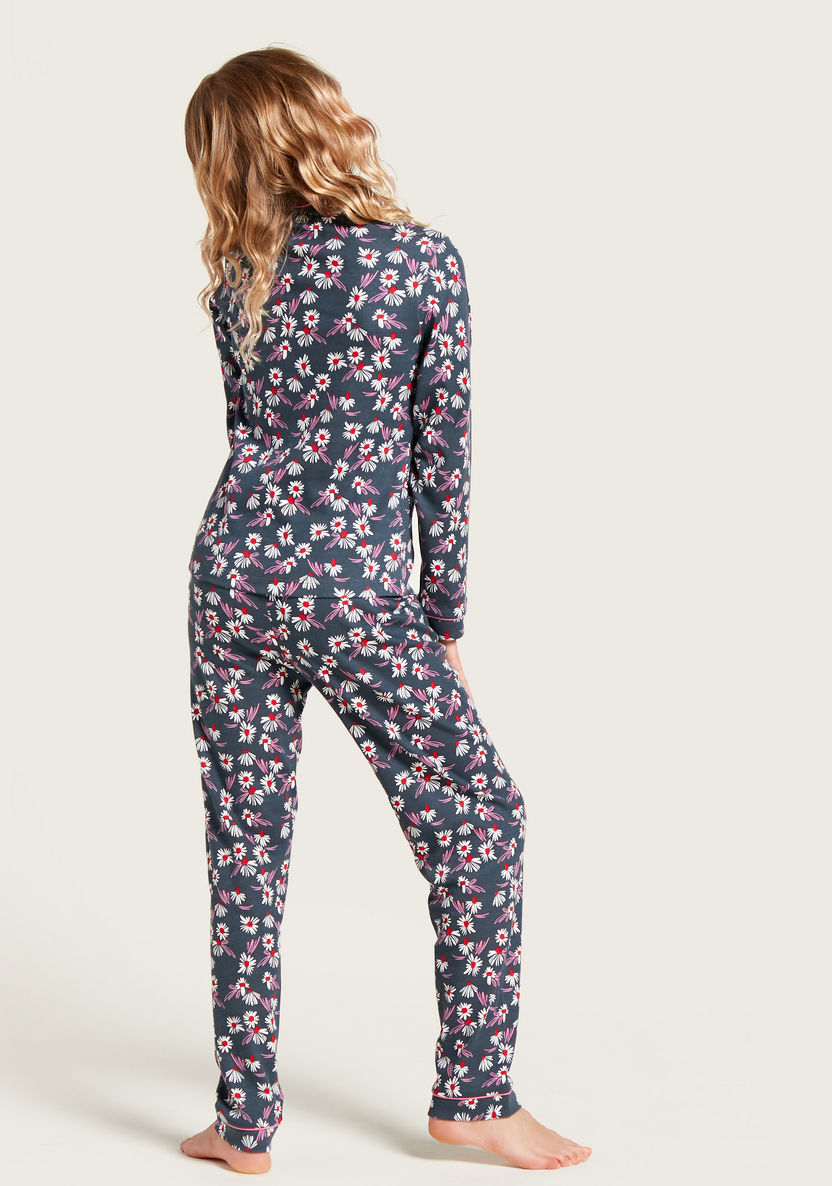 Juniors All-Over Floral Print Sleepshirt and Pyjama Set-Nightwear-image-5