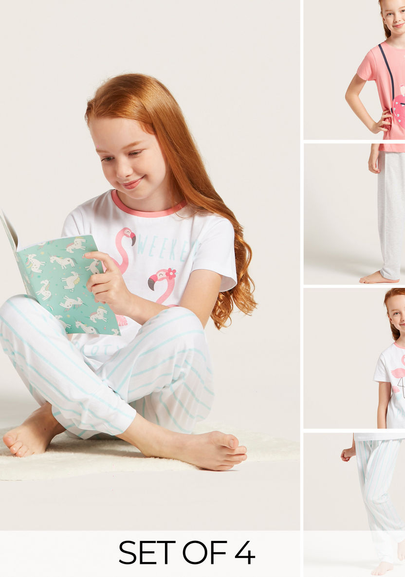 Juniors 4-Piece Graphic Print T-shirt and Pyjama Set-Nightwear-image-0