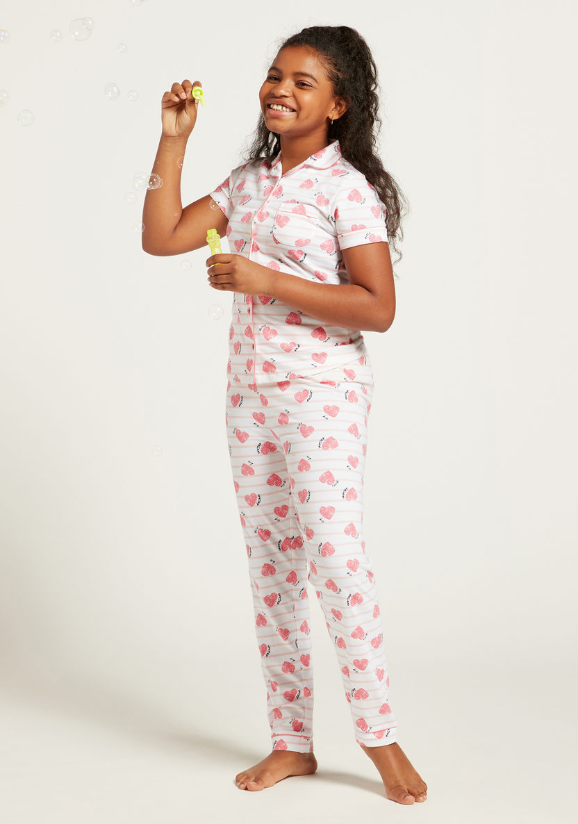 Juniors All-Over Print Short Sleeves Sleepshirt and Pyjama Set-Nightwear-image-0