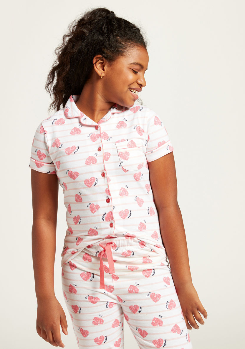 Juniors All-Over Print Short Sleeves Sleepshirt and Pyjama Set-Nightwear-image-1