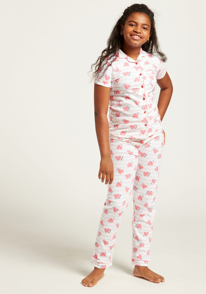 Juniors All-Over Print Short Sleeves Sleepshirt and Pyjama Set-Nightwear-image-2