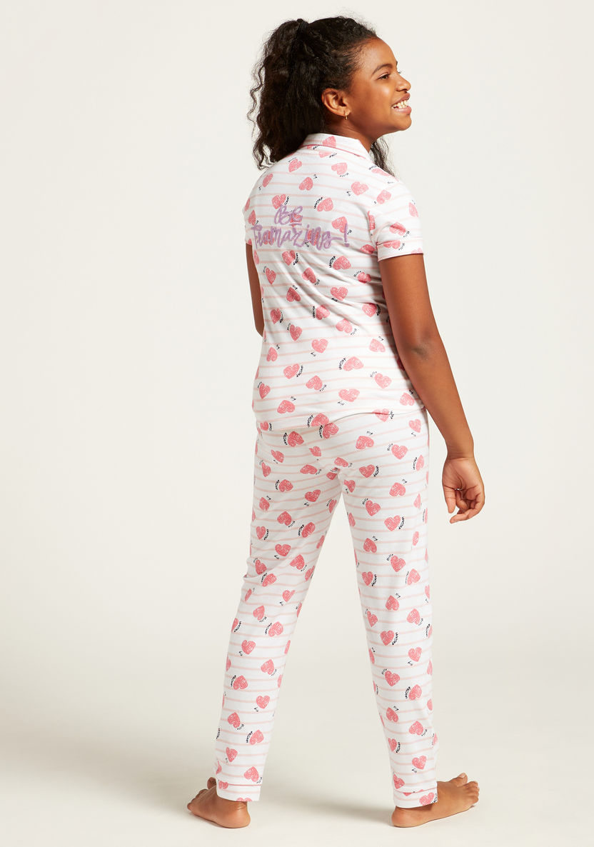 Juniors All-Over Print Short Sleeves Sleepshirt and Pyjama Set-Nightwear-image-4