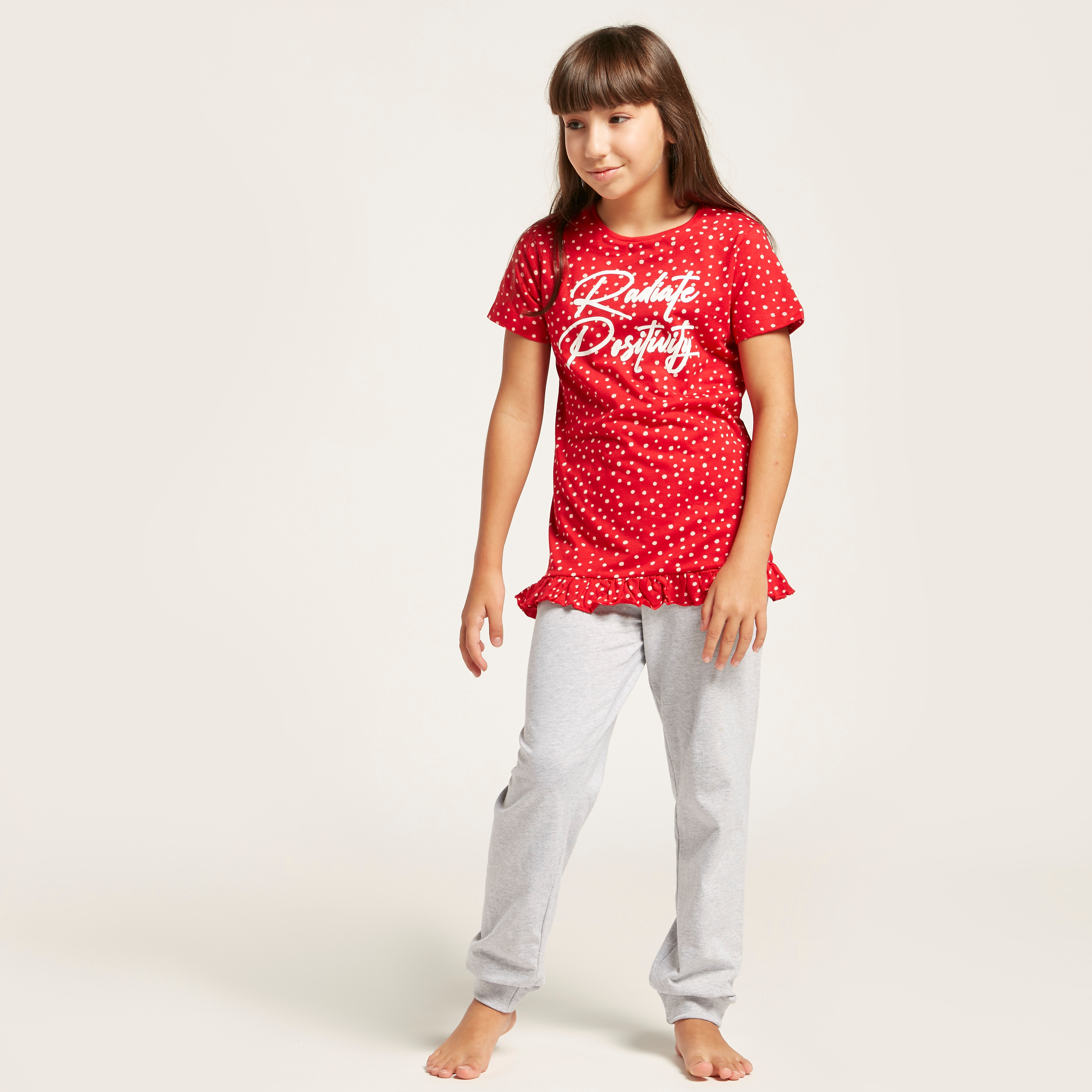 Buy Juniors Text Print Round Neck T-shirt and Joggers Set Online