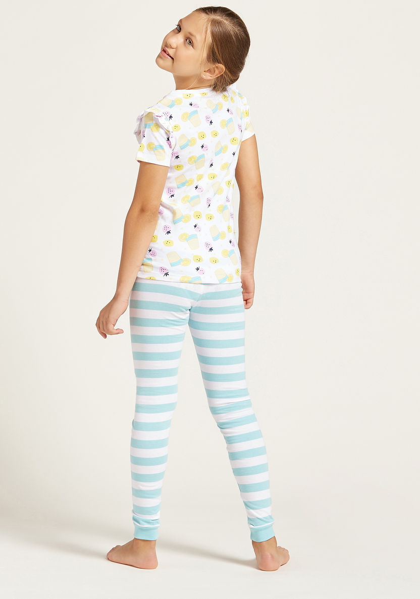 Juniors Printed Round Neck T-shirt and Full Length Pyjama Set-Nightwear-image-4