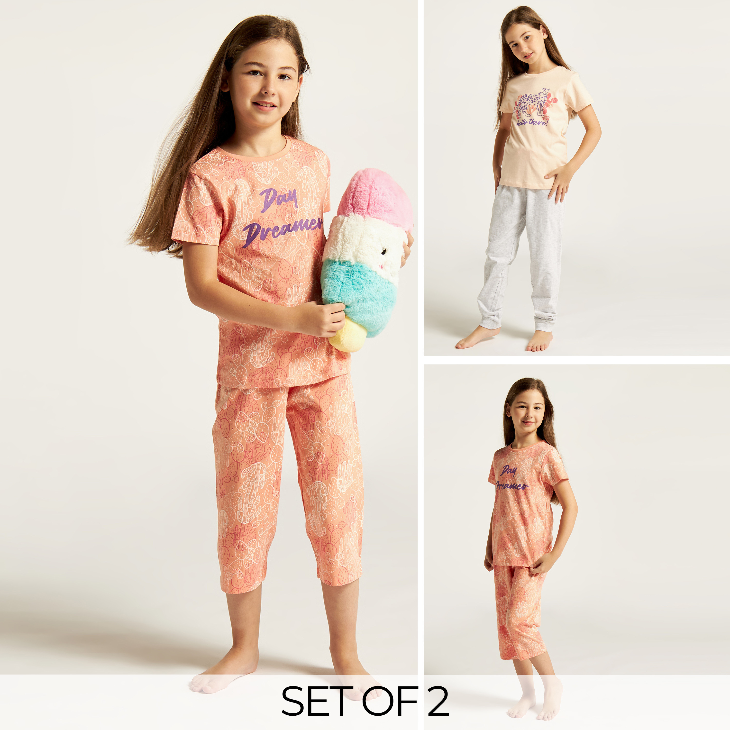 Buy Juniors Printed Short Sleeve T-shirt and Pyjama Set - Set of 2