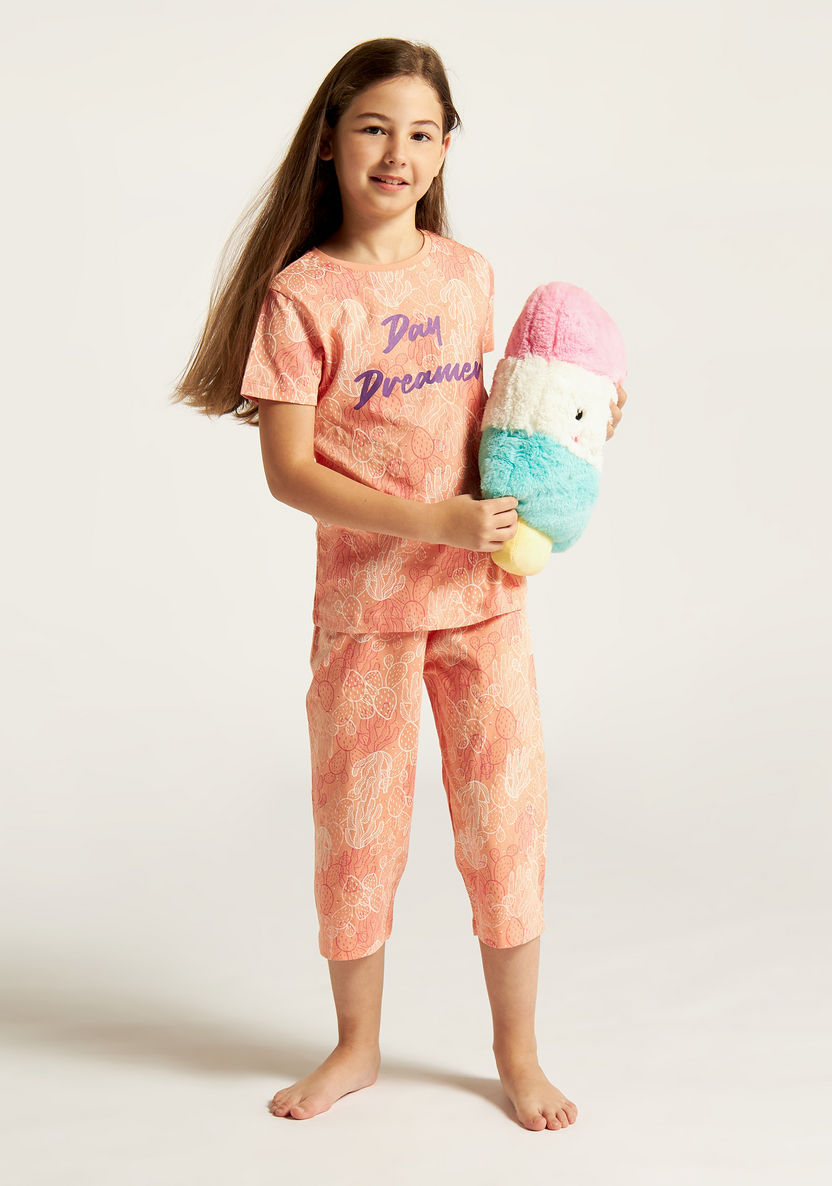 Juniors Printed Short Sleeve T-shirt and Pyjama Set - Set of 2-Nightwear-image-1