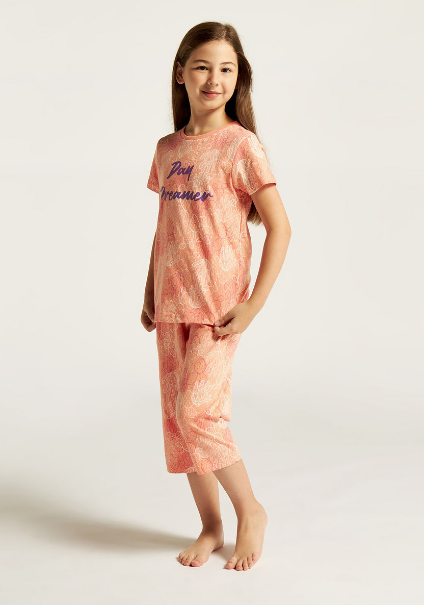 Juniors Printed Short Sleeve T-shirt and Pyjama Set - Set of 2-Nightwear-image-2