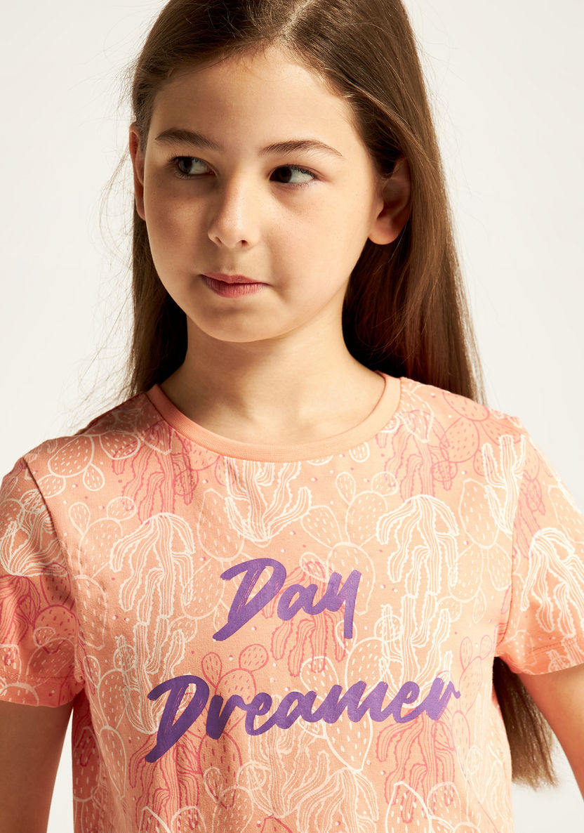 Juniors Printed Short Sleeve T-shirt and Pyjama Set - Set of 2-Nightwear-image-3