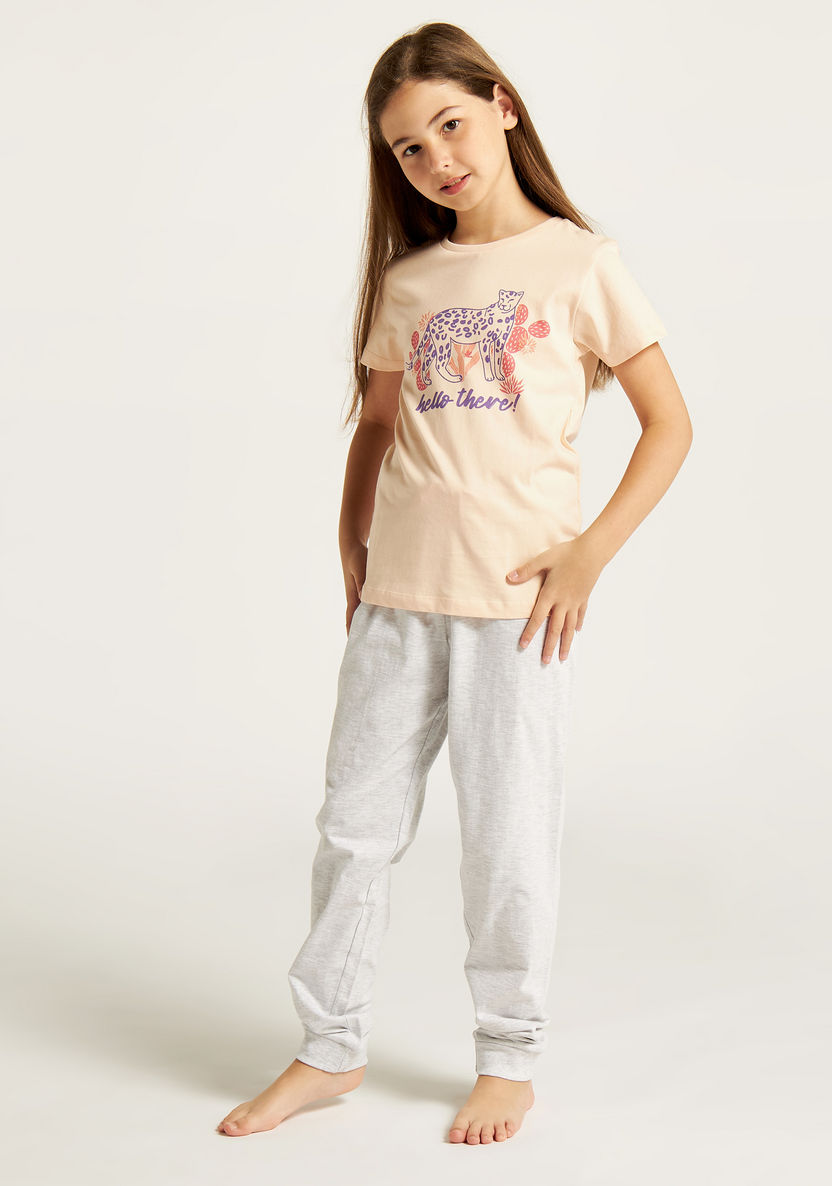 Juniors Printed Short Sleeve T-shirt and Pyjama Set - Set of 2-Nightwear-image-6