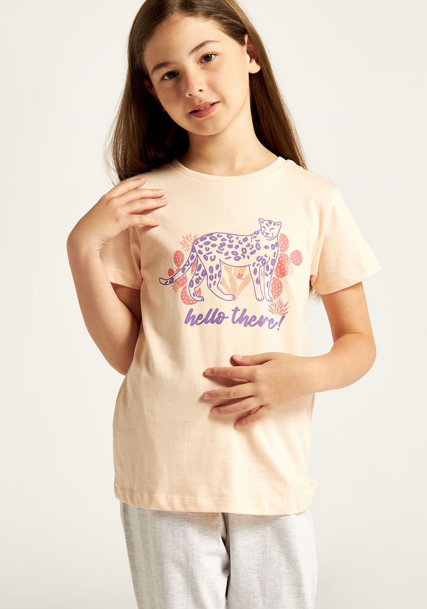 Juniors Printed Short Sleeve T-shirt and Pyjama Set - Set of 2-Nightwear-image-7