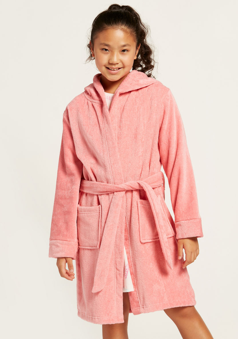 Juniors Embroidered Bathrobe with Hood and Long Sleeves-Towels and Flannels-image-0