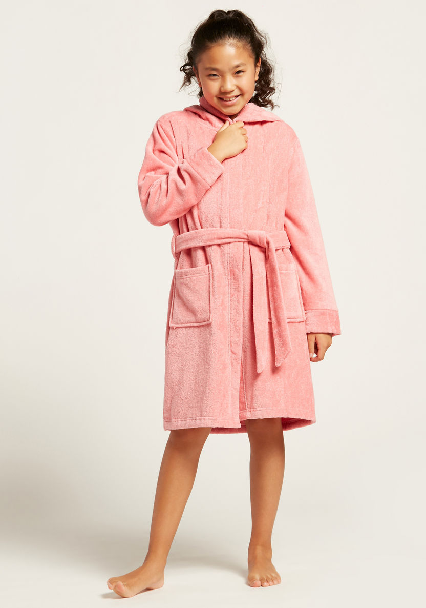 Juniors Embroidered Bathrobe with Hood and Long Sleeves-Towels and Flannels-image-1