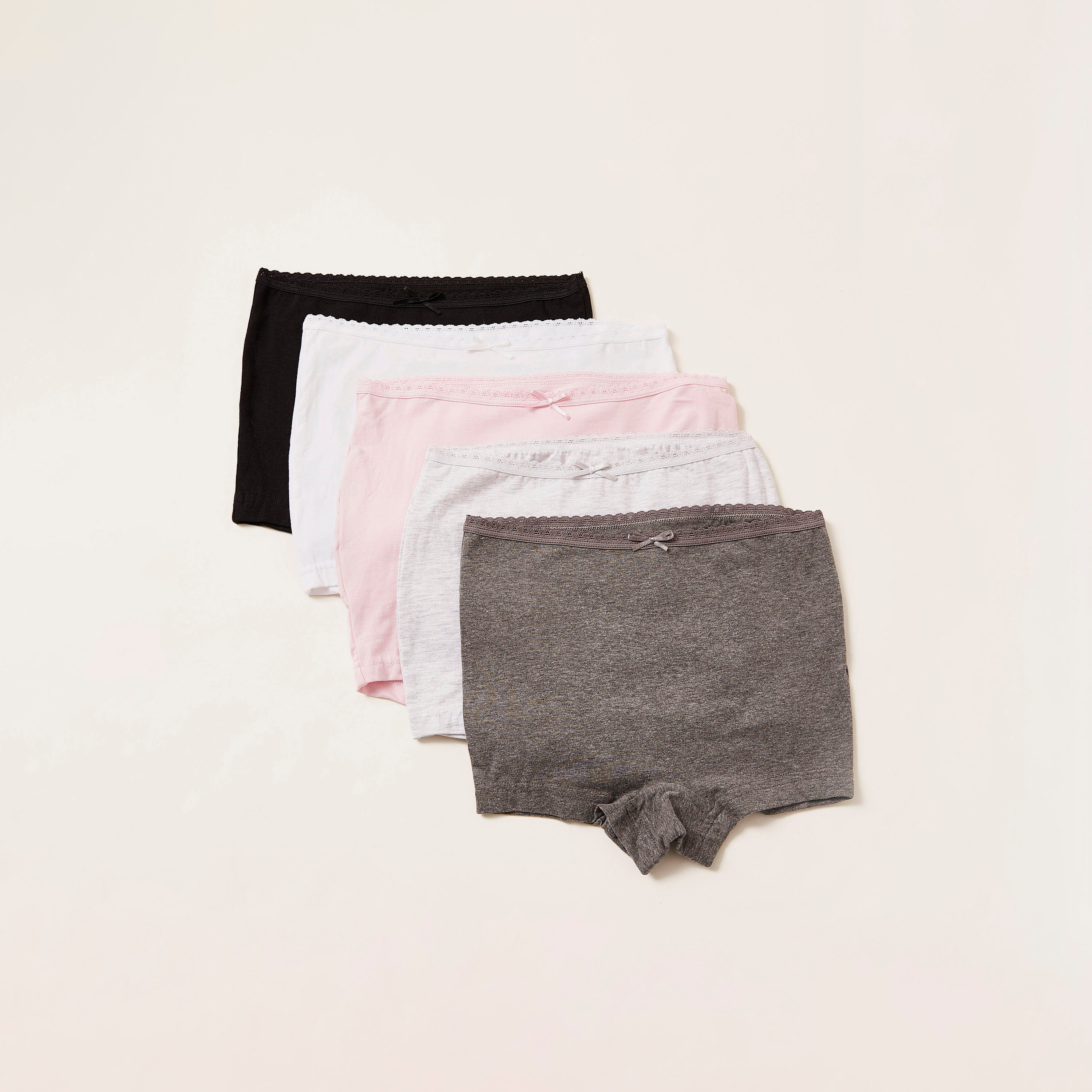 شورتات داخلية سادة بخصر مطّاطي من جونيورز - طقم من 5 قطع-girls-clothing-multipacks-image-1