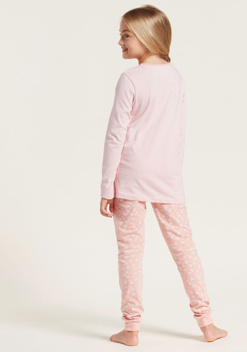 Juniors Printed Long Sleeves T-shirt and Pyjama Set-Nightwear-image-4
