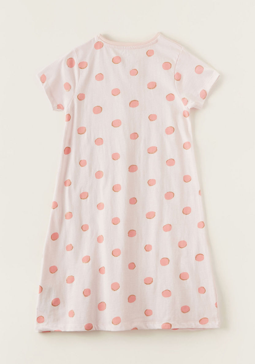 Juniors Polka Dot Print Round Neck Night Dress with Short Sleeves-Nightwear-image-3