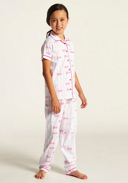 Barbie Print Notched Collar Shirt and Pyjama Set-Nightwear-image-1
