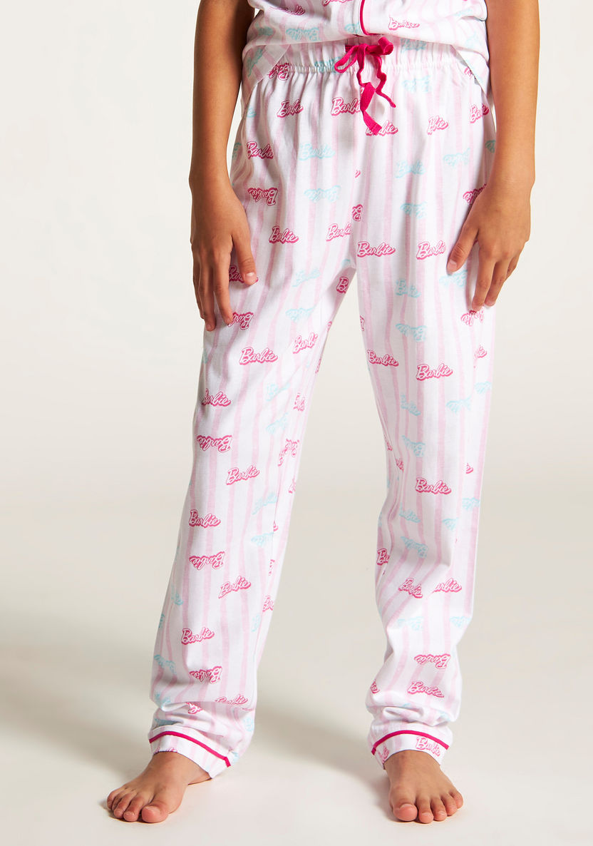 Barbie Print Notched Collar Shirt and Pyjama Set-Nightwear-image-3