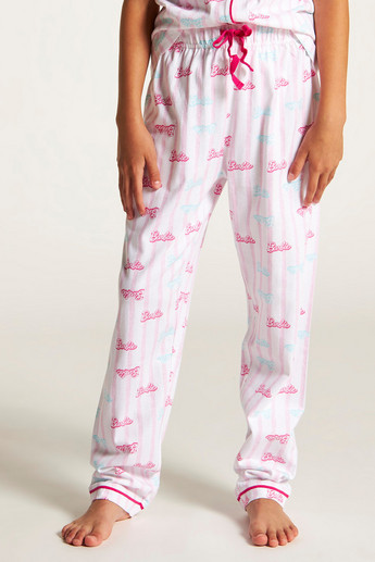 Barbie Print Notched Collar Shirt and Pyjama Set