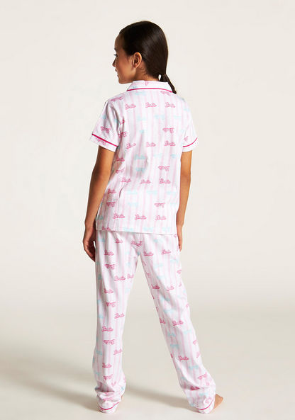 Barbie Print Notched Collar Shirt and Pyjama Set
