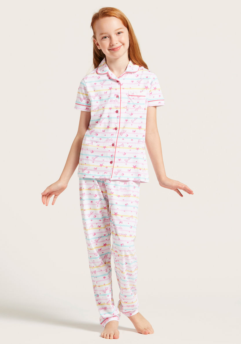 Barbie Print Sleep Shirt and Pyjama Set-Nightwear-image-1