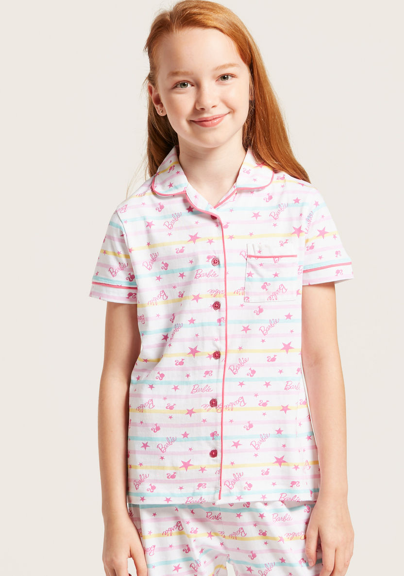 Barbie Print Sleep Shirt and Pyjama Set-Nightwear-image-2