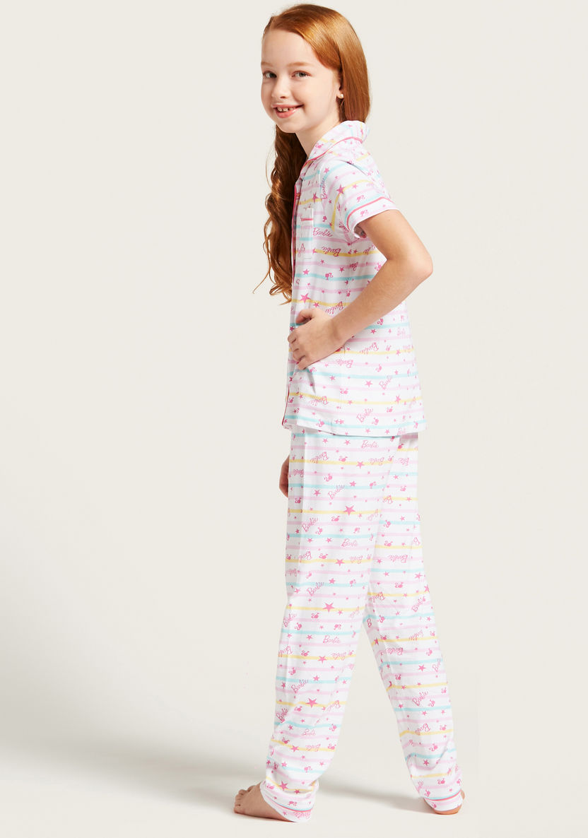 Barbie Print Sleep Shirt and Pyjama Set-Nightwear-image-3