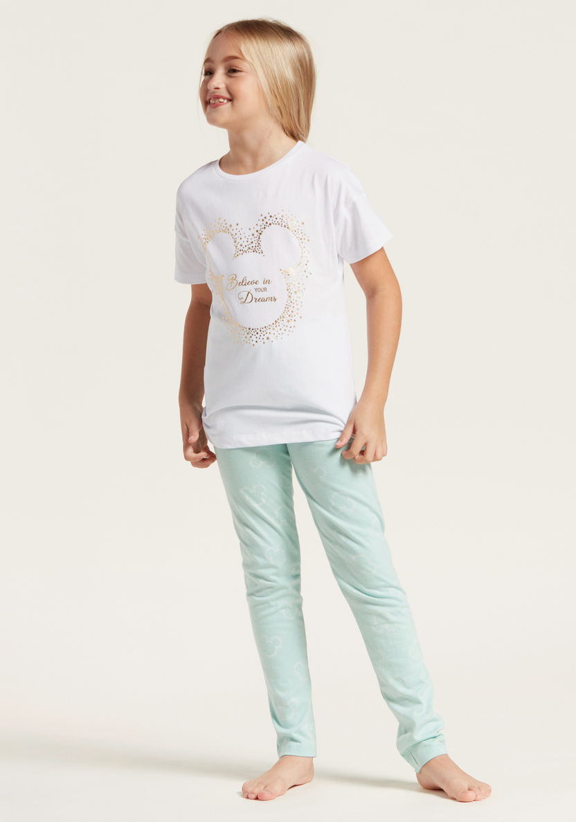 Minnie Mouse Print Short Sleeves T-shirt and Pyjama Set-Nightwear-image-2