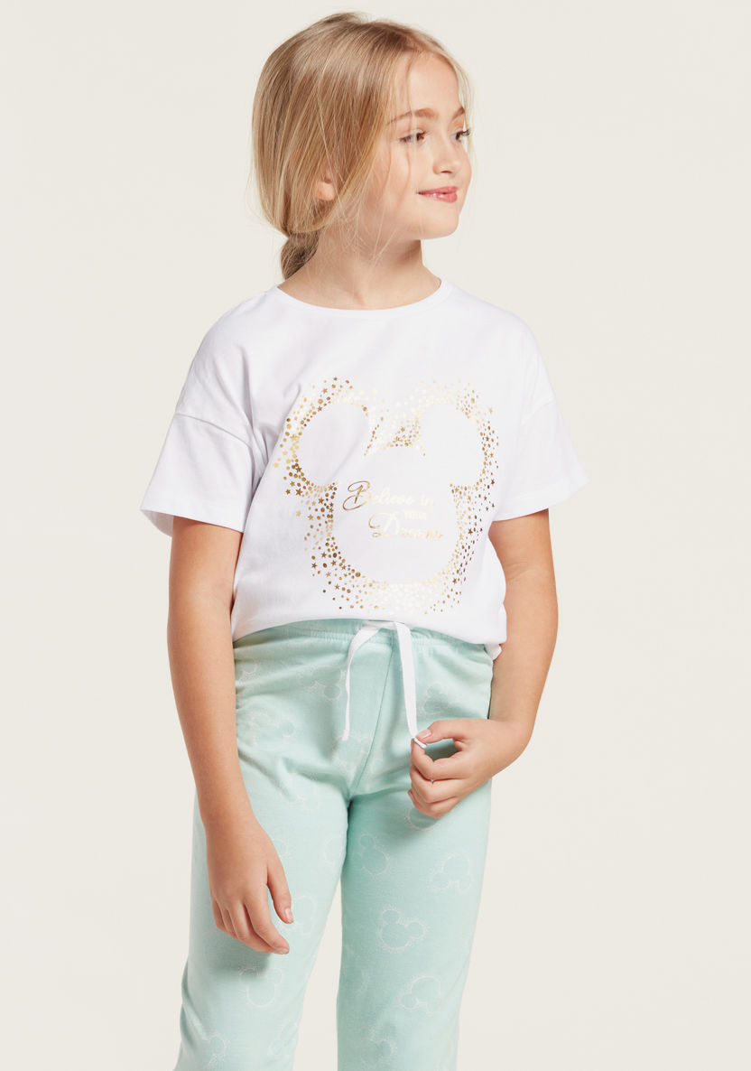Minnie Mouse Print Short Sleeves T-shirt and Pyjama Set-Nightwear-image-3