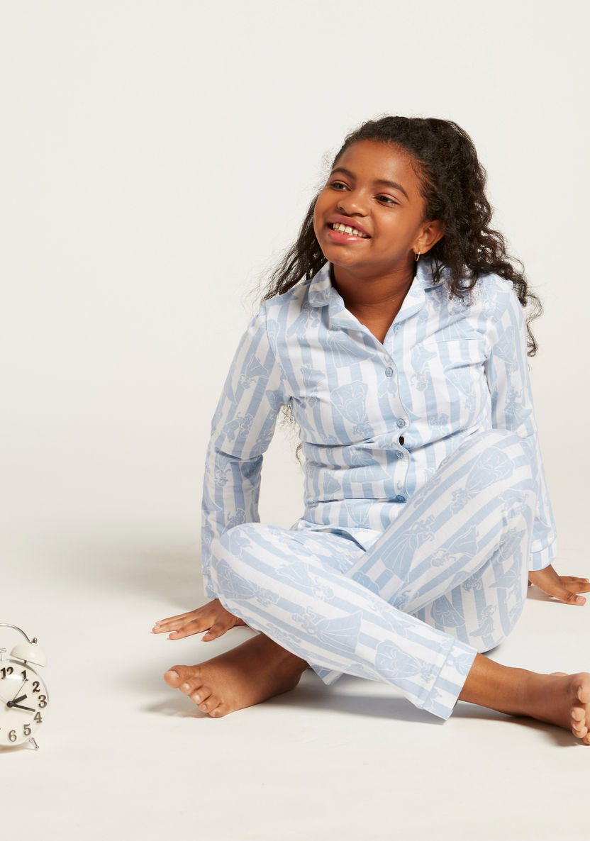 Disney Princess Printed Long Sleeves Shirt and Pyjama Set-Nightwear-image-0