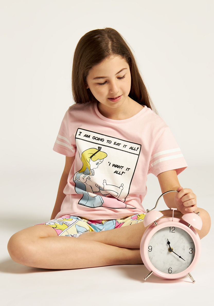 Disney Alice In Wonderland Print T-shirt and Printed Shorts Set-Clothes Sets-image-0
