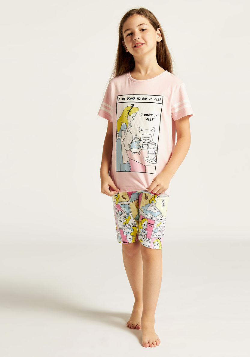 Disney Alice In Wonderland Print T-shirt and Printed Shorts Set-Clothes Sets-image-1