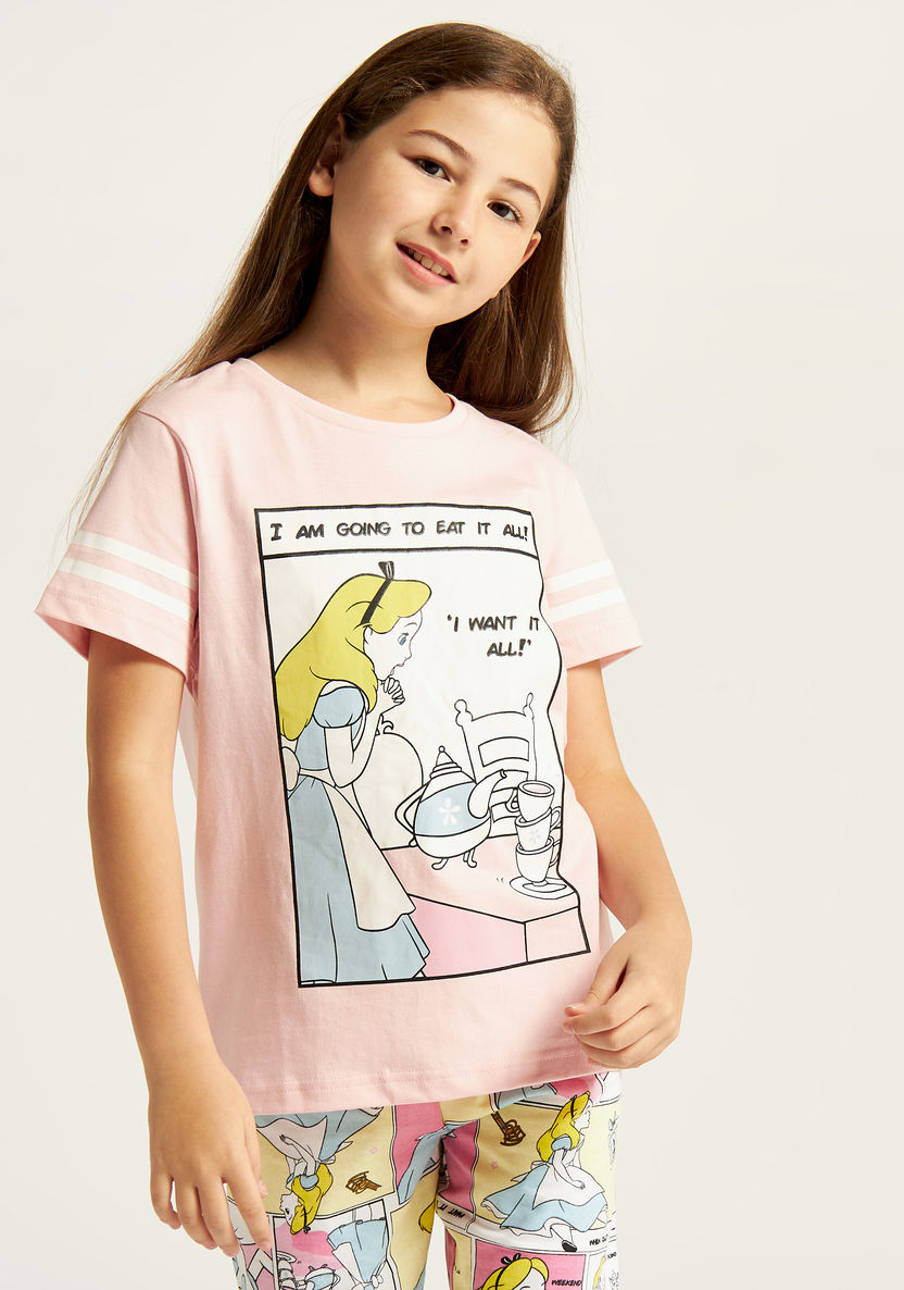 Disney Alice In Wonderland Print T-shirt and Printed Shorts Set-Clothes Sets-image-2